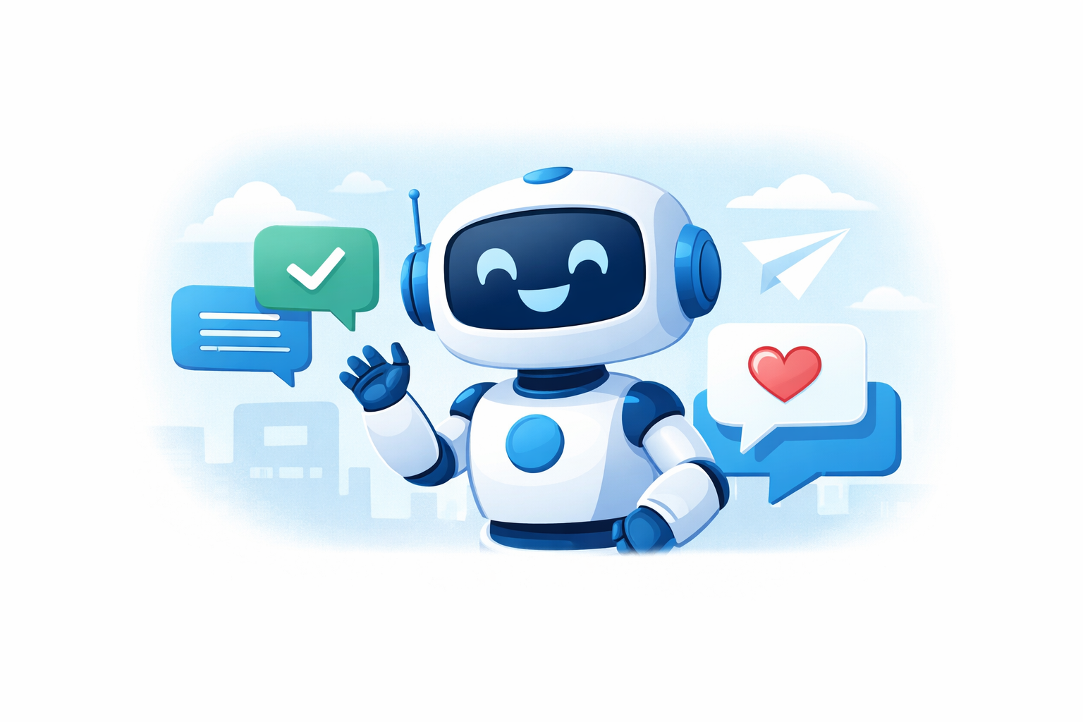 Ilustração do Robo André atendendo mensagens